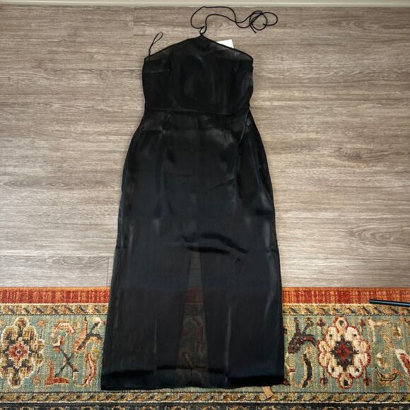 NWT Reformation Cana Black Halter Top Back Slit Long Occasion Dress (Sz 12) - Picture 3 of 13